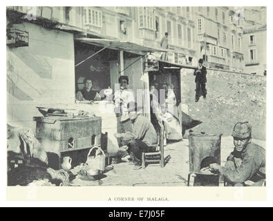 Une illustration de l’œuvre de Lambart de 1895, représentant un coin de Malaga. La carte et la photo offrent une vue du paysage urbain et des caractéristiques historiques de la ville. Banque D'Images