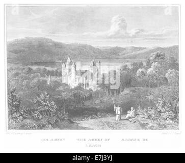 Cette illustration de l'œuvre de Poppel de 1852 montre une vue détaillée de l'abbaye de Laach en Allemagne, y compris une carte et des dessins architecturaux. La publication se concentre sur l'importance de l'abbaye et le contexte historique dans la région. Banque D'Images