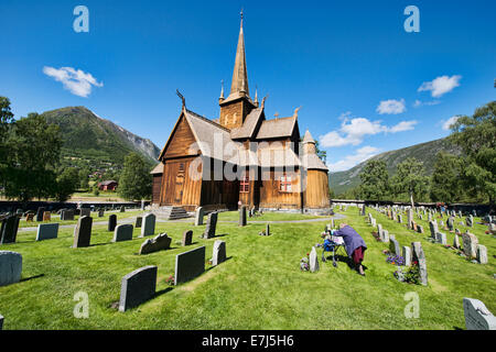 La vieille église à Lom, Norvège Banque D'Images