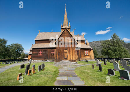 La vieille église à Lom, Norvège Banque D'Images