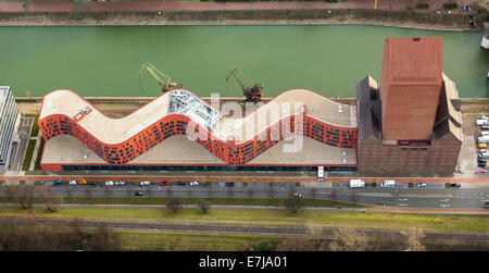 Vue aérienne, Archives d'État de Rhénanie du Nord-Westphalie, Duisburg, Ruhr, Rhénanie du Nord-Westphalie, Allemagne Banque D'Images