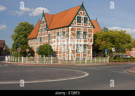 Vieille Terre, le pays, à l'extérieur, RFA, république fédérale, l'Allemagne, maison à colombages, la façade de l'immeuble, façade de maison, Jork, Saxo Banque D'Images