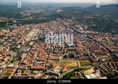 Vue aérienne, aperçu de la vieille ville, Gérone, Catalogne, Espagne Banque D'Images