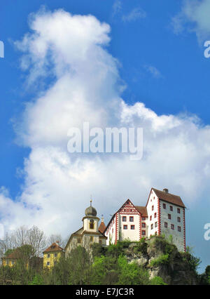 L'Allemagne, la Suisse franconienne, écran bavaroises, Bavaria, château château, Ciel, nuages, buissons, arbustes, Banque D'Images