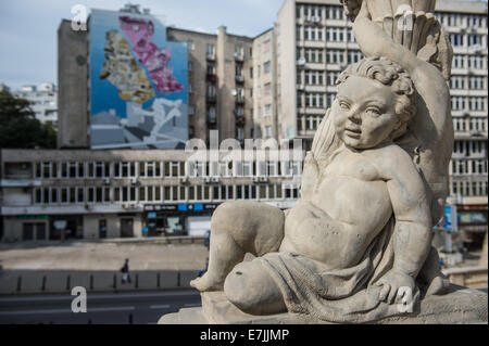 Statue de pierre à côté du bâtiment du Musée Frédéric Chopin à Varsovie, Pologne Banque D'Images