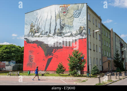 Varsovie : fresque à la mémoire de capitaine de cavalerie Witold Pilecki, fondateur de l'armée polonaise secrète et anti-communiste membre de l'organisation Banque D'Images