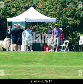 Dana Point, Californie, USA. Sep 7, 2014. -Teemu Selanne à la 5e Tee en préparation et pris le départ à la Monarch Beach Golf Links à Dana Point, Californie le dimanche matin, le 7 septembre 2014. --- Capitaine de l'équipe de canard Anaheim Ryan Getzlaf a accueilli la 4e conférence annuelle à la fusillade Golf Getzlaf Monarch Beach Golf Links, le dimanche. Le bénéfice permettra de financer un traitement pour la Dystrophie Musculaire de Duchenne, une maladie musculaire effectuant 1 tous les 3500 garçons. © David Bro/ZUMA/Alamy Fil Live News Banque D'Images