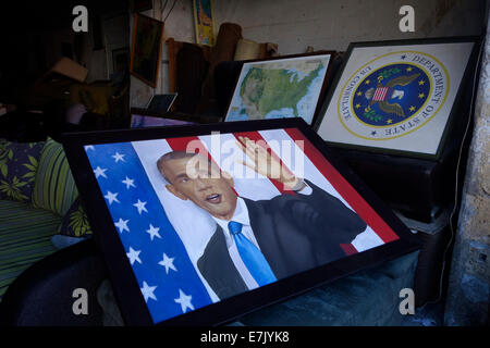 Une peinture représentant le président américain Barack Obama dans le marché aux puces vieux Jaffa Israël Banque D'Images