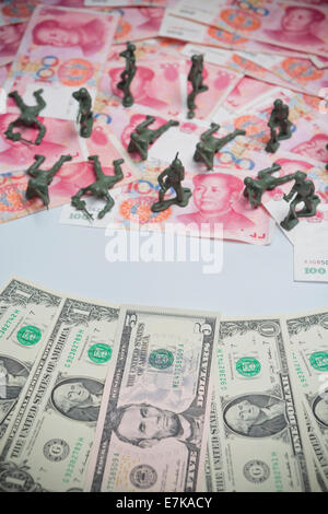USA v Chine renminbi yuan argent billet Monnaie dollar, la richesse Banque D'Images