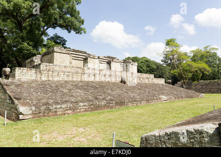 La cour de jeu, le deuxième plus grand d'être trouvés en Amérique centrale, le parc archéologique de Copan Ruinas, Copan, Honduras Banque D'Images