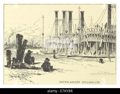 Cette illustration de 1883 de l'écriture de Mark Twain montre des bateaux à vapeur, décrivant avec humour leur état de sommeil sonore, mettant en valeur l'esprit et le style de Twain dans la littérature américaine. Banque D'Images