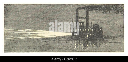 Une illustration de 1883 tirée de l’œuvre de Mark Twain, représentant un personnage courant dans un brouillard. Le croquis capture l'atmosphère et l'essence thématique de la scène, reflétant le mélange d'humour et de pathos de Twain dans ses œuvres littéraires. Banque D'Images