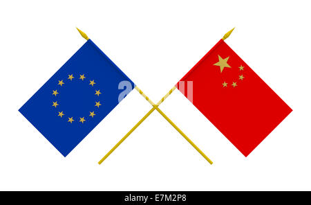 Drapeaux de la Chine et de l'Union européenne, rendu 3D, isolated on white Banque D'Images