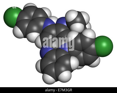 La Clofazimine la lèpre molécule pharmaceutique. Les atomes sont représentés comme des sphères classiques avec codage couleur : blanc (hydrogène), carbone (gr Banque D'Images