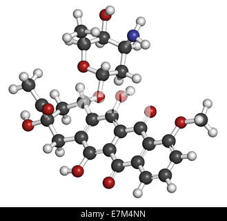 La daunorubicine (la daunomycine) chimiothérapie du cancer molécule pharmaceutique. Les atomes sont représentés comme des sphères classiques avec codage couleur : hy Banque D'Images