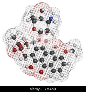 La daunorubicine (la daunomycine) chimiothérapie du cancer molécule pharmaceutique. Les atomes sont représentés comme des sphères classiques avec codage couleur : hy Banque D'Images