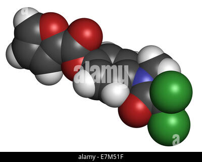 Diloxanide furoate de l'amibiase molécule pharmaceutique. Utilisé dans le traitement de l'Entamoeba histolytica d'infections. Les atomes sont représentés comme des sph Banque D'Images