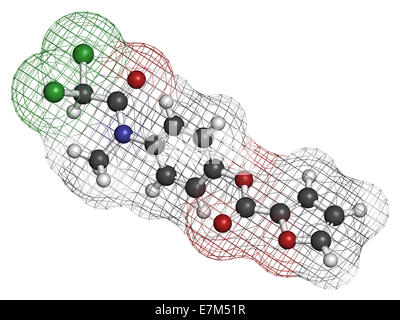 Diloxanide furoate de l'amibiase molécule pharmaceutique. Utilisé dans le traitement de l'Entamoeba histolytica d'infections. Les atomes sont représentés comme des sph Banque D'Images