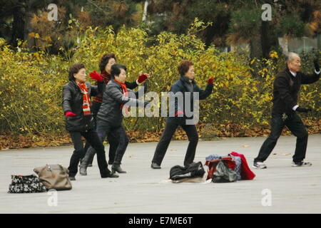 Faire du peuple chinois de tai chi au Parc de la Villette, Cité des sciences et de l'industrie, Paris, France. Banque D'Images