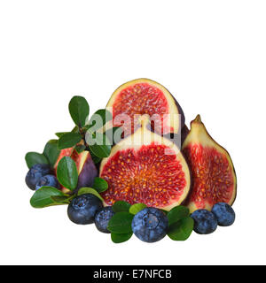 Garniture de fruits décoration avec fig, de bleuet et de feuilles Banque D'Images