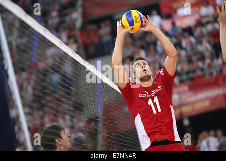 Lodz, Pologne. 18 Sep, 2014. Fabian Drzyzga (POL) Volleyball Volleyball FIVB : Championnat du monde masculin troisième piscine ronde H match entre la Pologne 3-2 la Russie à Atlas Arena à Lodz, Pologne . © Hirano et Yoshihige/AFLO/Alamy Live News Banque D'Images