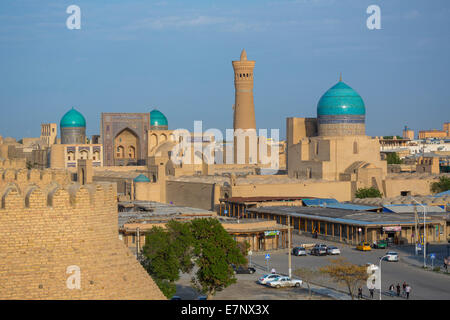 Patrimoine mondial, Arche, Boukhara, Ouzbékistan, Kalon, l'Asie centrale, d'Asie, l'architecture, bleu, de la ville, remparts, colorée, dômes, pour Banque D'Images