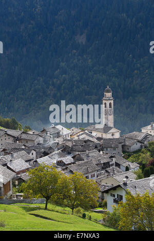 Bergell, Soglio, GR, automne, canton, Grisons, Grisons, village, Suisse, Europe, Banque D'Images