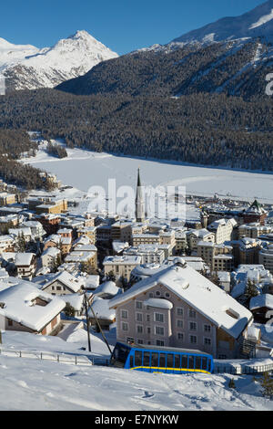 L'Engadine, Engadine, Saint Moritz, Saint-Moritz, village, ville, ville, canton, GR, Grisons, Grisons, Haute-engadine, Suisse, Banque D'Images