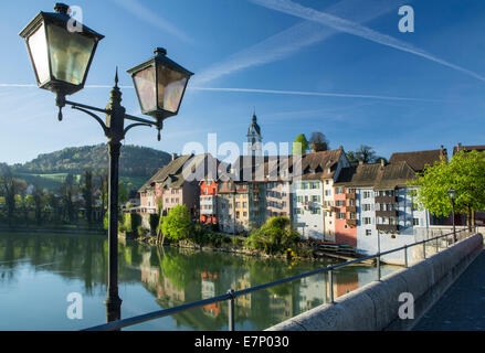 Rhin, Rhône, Rhin, printemps, rivière, débit, plan d'eau, de l'eau, village, ville, canton, AG, Zurich, Switzerland, Europe, Banque D'Images