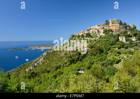 Europe, France, Côte d'Azur, Eze, mer Méditerranée, Riviera, la côte, côtières, Banque D'Images