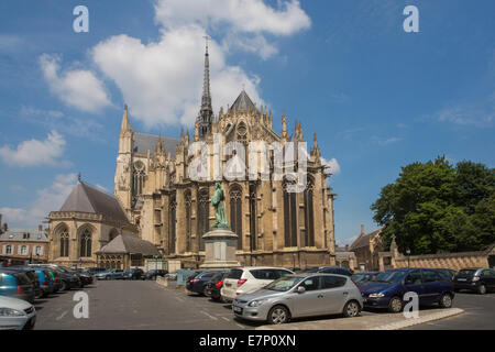 Patrimoine mondial, Amiens, France, Europe, architecture, cathédrale, voiture, Ville, gothique, histoire, parc, printemps, voyage, l'unesco, Banque D'Images
