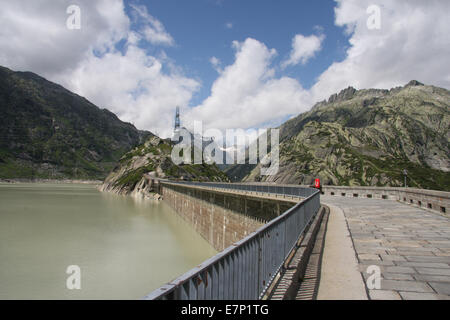 La Suisse, l'Europe, dans l'Oberland bernois, le col du Grimsel, Grimsel, réservoir, lac, Barrage, mur de barrage, à l'hospice, Grimselsee, mountain pass Banque D'Images