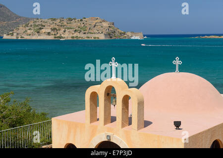 L'Europe, grèce, grec, la Crète, la Méditerranée, l'île, Plaka, Spinalonga, église, mer, Banque D'Images