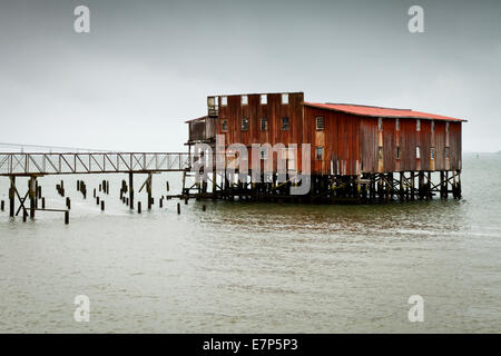 Big Red, l'emblématique séchage net loft, dans la rivière Columbia, près de Astoria, Oregon, 2012, avant les rénovations. Banque D'Images