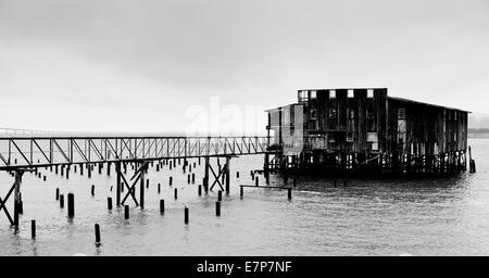 Big Red, l'emblématique séchage net loft, dans la rivière Columbia, près de Astoria, Oregon, 2012, avant les rénovations. Banque D'Images