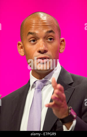 Manchester, UK. 22 Septembre, 2014. Chuka Umunna, Shadow Secrétaire d'État aux affaires, l'innovation et les compétences, les adresses l'auditorium le deuxième jour de la conférence annuelle du Parti travailliste à Manchester Central Convention Complex Crédit : Russell Hart/Alamy Live News. Banque D'Images