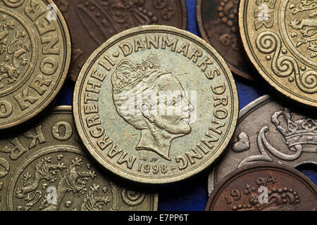 Pièces de monnaie du Danemark. La Reine Margrethe II de Danemark Couronne danoise en pièces. Banque D'Images