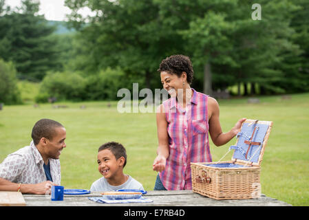 Famille faire un pique-nique en été. Banque D'Images