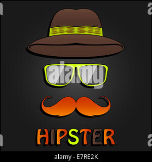 Retro hipster moustache, lunettes et chapeau poster Banque D'Images