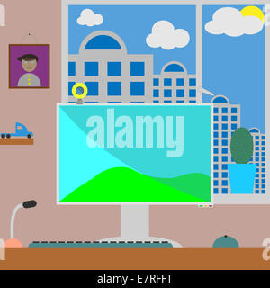 Télévision vector illustration espace de travail. Avec home Banque D'Images