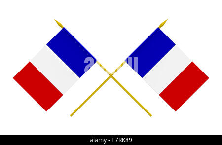 Drapeaux de France, 3D render, isolated on white Banque D'Images