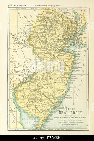 Illustration cartographique tirée de US-MAPS (1891), page 490, montrant l'état du New Jersey sous forme de croquis détaillés. Banque D'Images