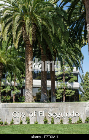 Los Angeles California,LA,El Segundo,panneau,palmier,mur,aménagement paysager,CA140403001 Banque D'Images