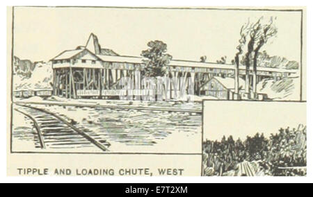 Une illustration de 1891 de la goulotte de chargement de la Berwind-White Coal Mining Company dans la partie ouest de Philadelphie. Le dessin montre le cadre industriel de l'extraction du charbon à la fin du XIXe siècle, mettant en évidence les machines et l'environnement opérationnel. Banque D'Images