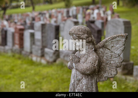 Statue Angel face à des centaines de pierres tombales d'un cimetière à l'automne Banque D'Images