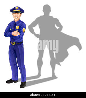 Policier héros concept, illustration d'un certain beau policier ou agent de police debout avec les bras croisés avec supe Banque D'Images