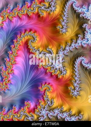 Julia fractal. Fractale dragon généré par ordinateur provenant de l'ensemble de Julia. Les fractales sont des modèles qui sont formés par des subdivisions en utilisant de simples répétées processus mathématique. Les caractéristiques à grande échelle du motif sont répétées pour toujours sur un dec Banque D'Images