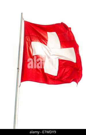 Le drapeau suisse, rétroéclairé et isolated on white Banque D'Images