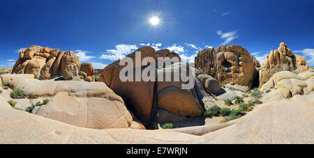 Panorama 360° de Jumbo Rocks, Joshua Tree National Park, Desert Center, California, USA Banque D'Images