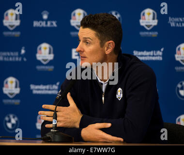 Gleneagles, Sangüesa, Perthshire, en Écosse. 25 Septembre, 2014. La Ryder Cup. Justin Rose (EUR) au cours de son interview à la presse. Credit : Action Plus Sport/Alamy Live News Banque D'Images